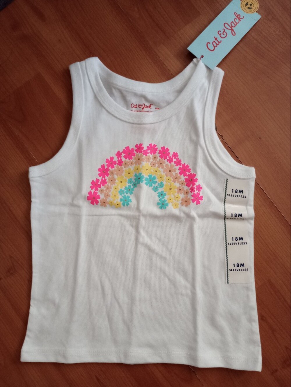 New Cat & Jack White Tank Top with Pink Yellow Teal Floral Rainbow